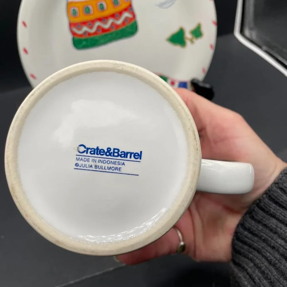 Crate & Barrel Julia Bullmore Christmas Holiday Colorful Plate and Mug Set